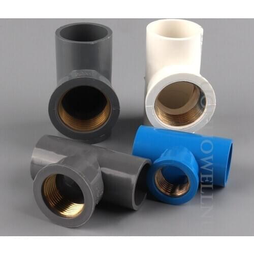 10pcs PVC Tee Connector 1/2"~1" Brass Female Thread Reducing 3 ways T-type Tube Adapter Water Supply Pipe Fittings Joint