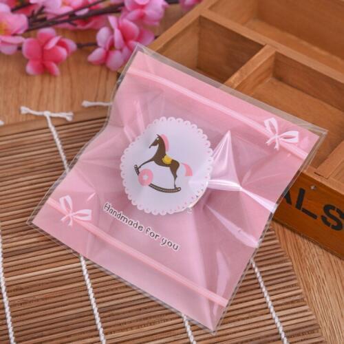 1000pcs Pink Trojan Horse Candy Cookie Bags Wedding Birthday Party Self Adhesive Plastic Biscuit Packaging