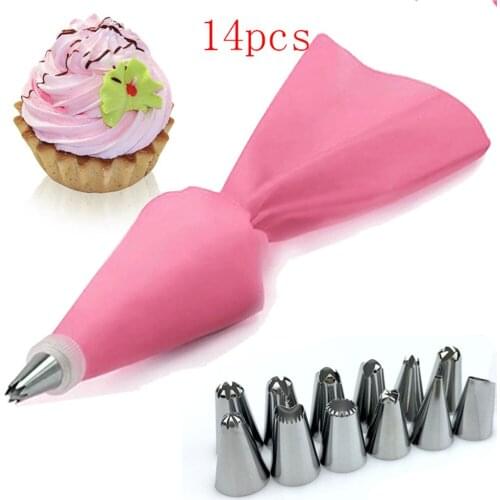 14 PCS/Set Silicone Icing Piping Cream Pastry Bag + 12 PC Stainless Steel Nozzle Pastry Tips Converter DIY Cake Decorating Tools