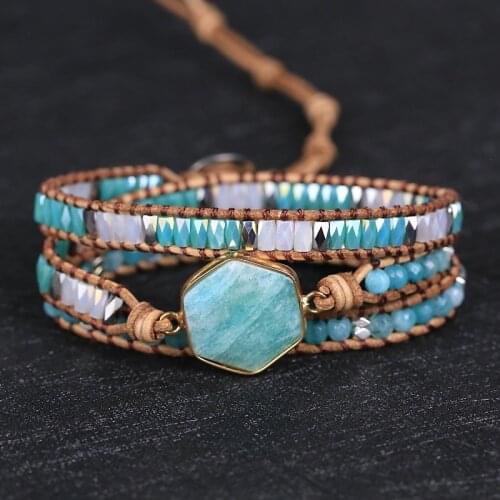 2021 Unique Mixed Natural Stones amazonite hexagon shape Charm yoga energy Wrap Bracelets friendship jewelry drop shipping