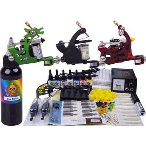 3 gun tattoo kit cosmetic makeup permanent tattoo machine power grip supply set