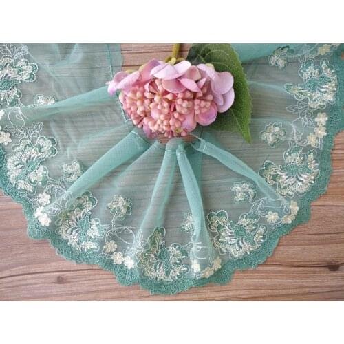 3Yards Embroidered Lace Trim Green Floral Mesh For Bra Curtain Decor Fabric Tulle Sewing Applique Trimmings 14cm Width