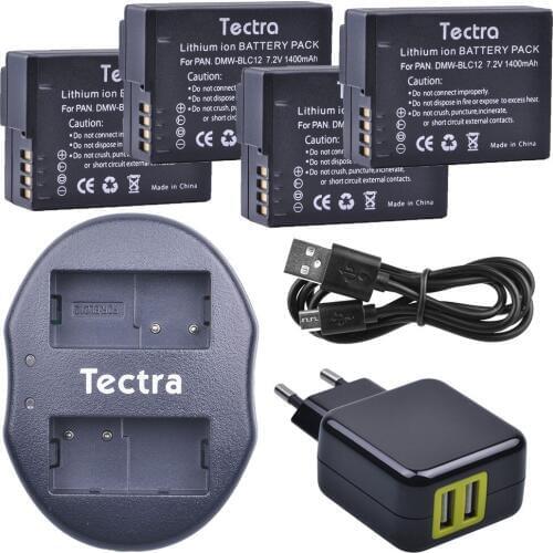 4PCS 1400mAh DMW-BLC12 BLC12PP BP-DC12 Batteries for Panasonic FZ1000 FZ200 FZ300 G5 G6 G7+USB Dual Battery Charger+AC Adaptor