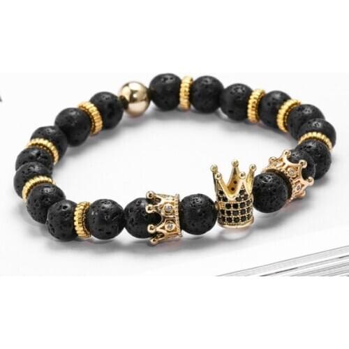 8mm h,68u gold silver Copper cz zircon cubic zirconia elastic adjusted Buddha Yoga black stone volcanic lava Bracelet Bangles