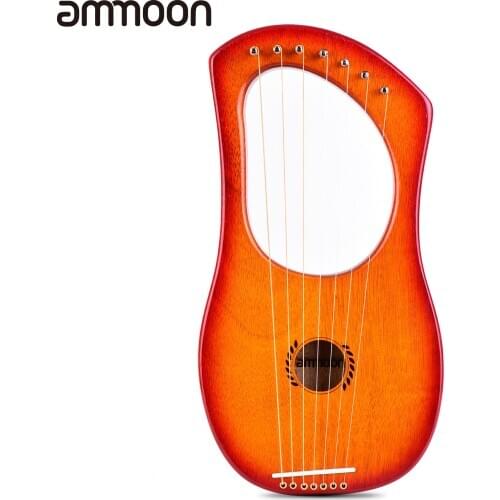 Ammoon 7-String Lyre Harp Ancient Style Lyres Okoume Wood String Instrument with Carry Bag and other Accessaries