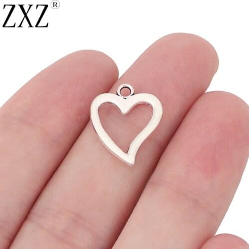 ZXZ 50pcs Tibetan Silver Hollow Open Heart Charms Pendants Beads 2 Sided for Necklace Bracelet Jewelry Making Findings 18x15mm