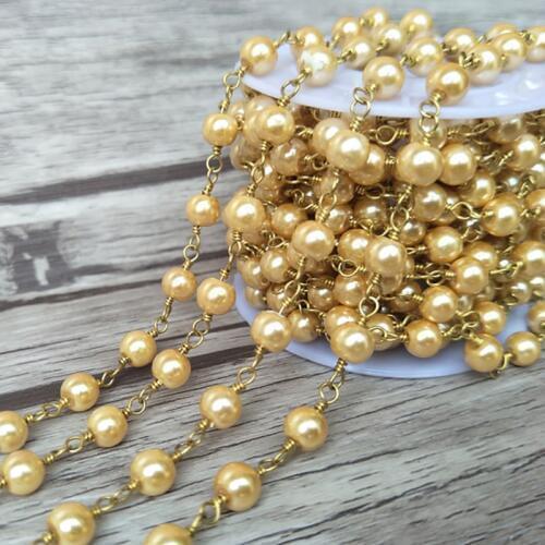 5 metres /lot Handcrafted chain jewelry Finding,yellow pearl Beaded Chains,DIY necklace hand chain jewelry finding LZ35