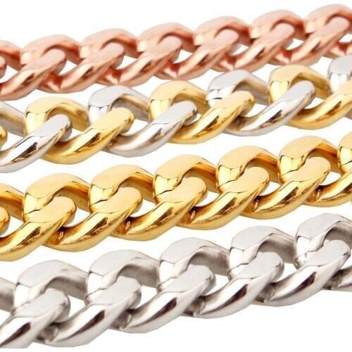 7-40inch Huge 15mm Gold Black Silver Color Cuban Curb Link Chain Stainless Steel Necklace/Bracelet Biker Mens Best Xmas Gift