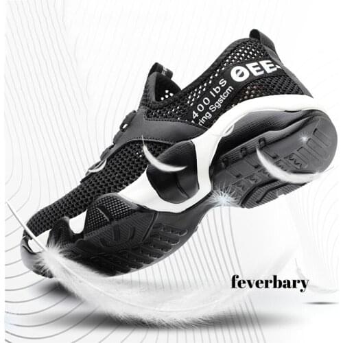 Feverbary mens safety shoes summer breathable steel-toed shoes lightweight anti-smashing non-slip work shoes