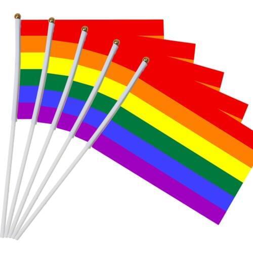 5pcs 14*21cm gay pride Small national flag rainbow hand waving flags With Plastic Flagpoles For Sports Parade Decoration
