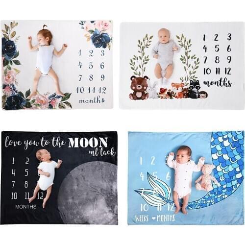 Flannel Milestone Blanket Baby Photography Wings Flower Plant Background Cloth Newborn Monthly Photo Blanket Crawling Mat