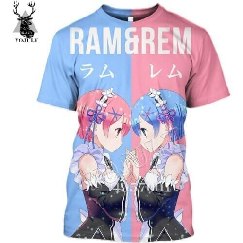 YOJULY Anime Re:zero Twin sisters maid Ram and Rem 3D Print T shirt Men Casual t shirts Summer Unisex Short sleeve Clothing Y334