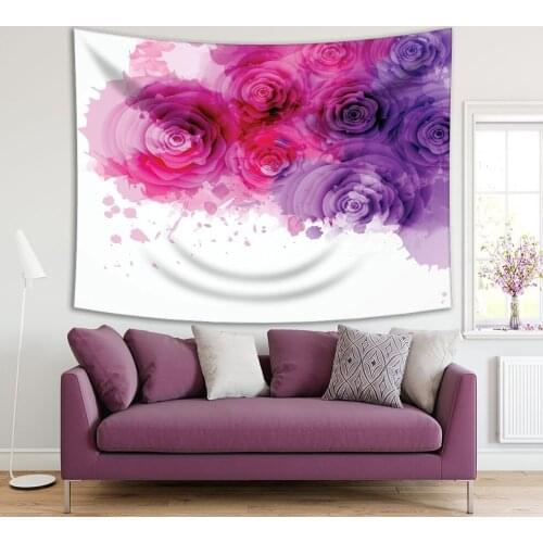 Tapestry Rose Flowers Abstract Watercolor Art with Paint Splashes Modern Decor Pink and Purple