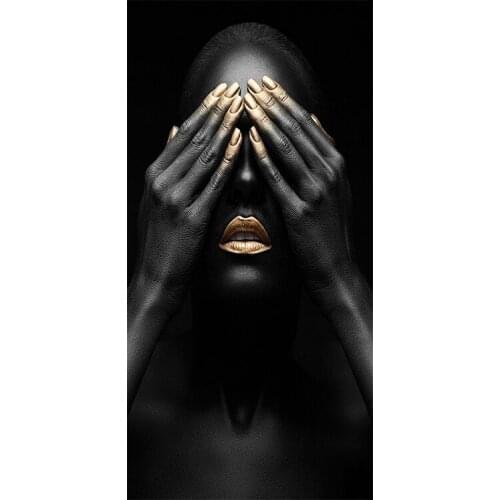 70x142cm Black Hand and Gold Lip Nude Woman Oil Painting on Canvas Cuadros Posters and Prints Wall Art Picture for Living Room