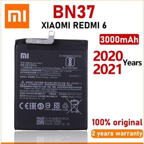 Xiao Mi New 100% Original 3000mAh BN37 Battery For Xiaomi Redmi 6 Redmi6 Redmi 6A Mobile Phone Batteries Bateria