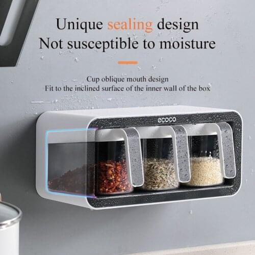 Kitchen Wall Mounted Spice Organizer Box No Drill Salt Shaker Seasoning Container Spice Boxes With Spoons Kitchen Storage Suppli