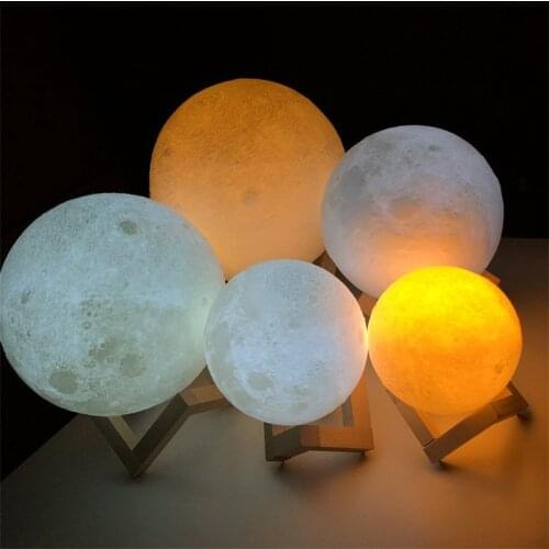 Free Shipping 3D Print Moon Lamp Rechargeable 2 Color Change LED Touch Switch Bedroom Home Decor Night Light Luna Moon Lamp
