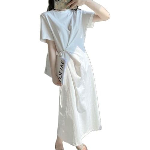 Fashion Dresses Summer 2021 Ladies Korean Version Of loose T-shirt Plus Size Dress Waist Was Thinner Straps Over The Knee Dress