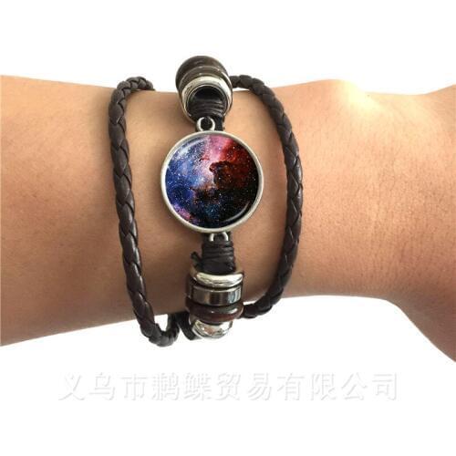Mendittorosa Natural Nebula Galaxy Space Trendy Jewelry With Glass Cabochon Black/Brown Leather Bracelet For Women Wedding