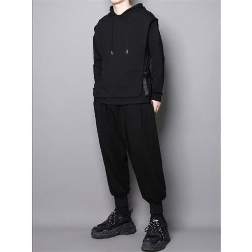 Mens new classic dark personality side ribbon buckle design urban youth fashion casual loose hoodie size