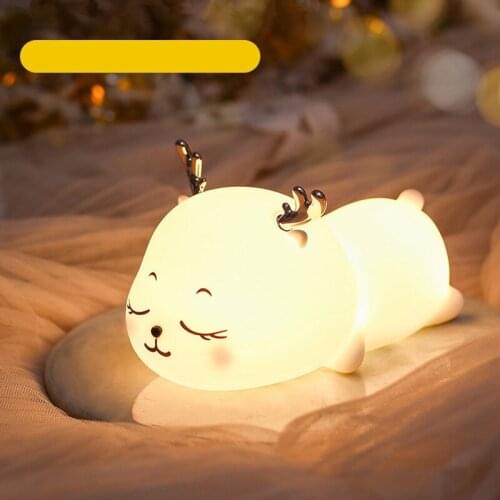 Soft Silicone LED Night Light For Children Baby USB Rechargeable RGB Light Creative Cartoon Timing Night Lamp Decorative Light