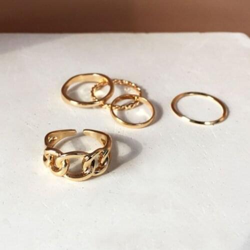 5 PCS/SET Korea Fashion Mixed Minimalist Ring Set Geometric Round Metal Gold Silver Color Cuff Open Rings Jewelry For Women