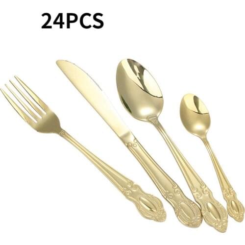 6 sets of 24 pieces Palace retro relief stainless steel cutlery set dinnerware set tableware Knife and fork spoon