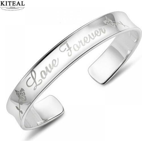 New aliexpress silver Cuff Bracelets & Bangles pulseras Perfume women bangle Love Forever Rose Flower bracelet
