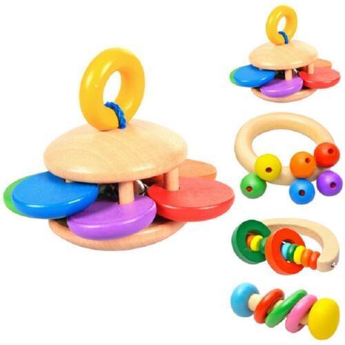 New Bell Wooden Rattle Baby Kids Toys Handbell Musical Educational Instrument Rattles Handle Kids Toys For Newborns Children