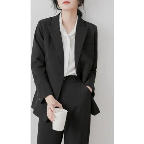 Office Ladies Korean Fashion Casual Suit Jacket 2021 Spring Autumn New Womens Elegant Loose Single Button Notched Solid Blazers