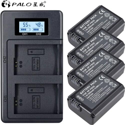 PALO 2000mAh NP-FW50 NP FW50 Camera Battery npfw50+LCD USB fw50 battery Charger for Sony Alpha a6500 a6300 a6000 a3000 NEX-3 a7R