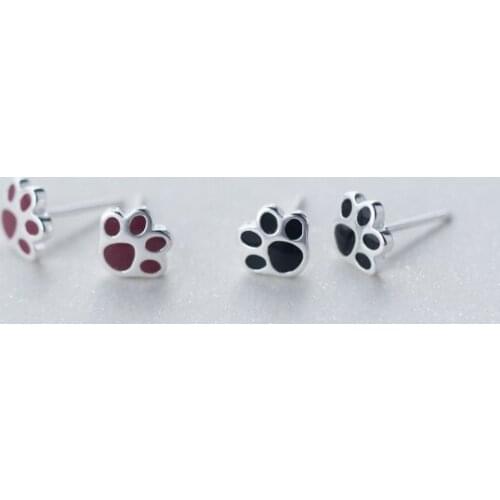 1pair Real. 925 Sterling Silver jewelry Black Enamel Forever love Puppy dog paw stud Earrings JEWELRY animal pet 7*8mmGTLE1225