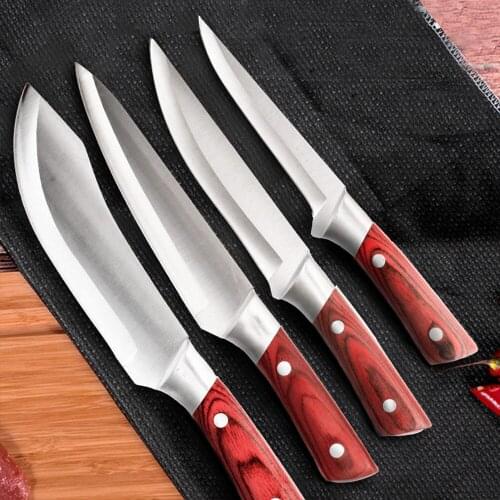 Solid Wood Handle Stainless Steel Meat Cleaver Chefs Knife Boning Knife Kitchen Knives Four-Piece Professional Kitchen Knives