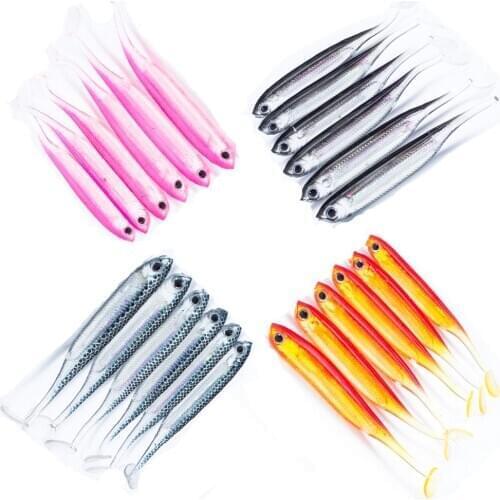 SEALURER Fishing Soft Lure 2.2g/75mm Worm Bait 24pcs Shad Artificial Bait T-Tail Soft Bass Lure 4 colors