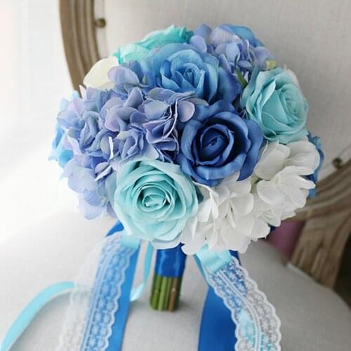 SexeMara Wedding Bouquet Handmade Artificial Blue Flower Rose buque casamento Bridal Bouquet for Wedding