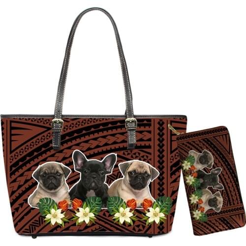 Puppy Printed Totes Wallets Women Handbag And Purse Set Femme Large Leather Clutch 2021 Wholesale Free Drop Shipping Dog Flower