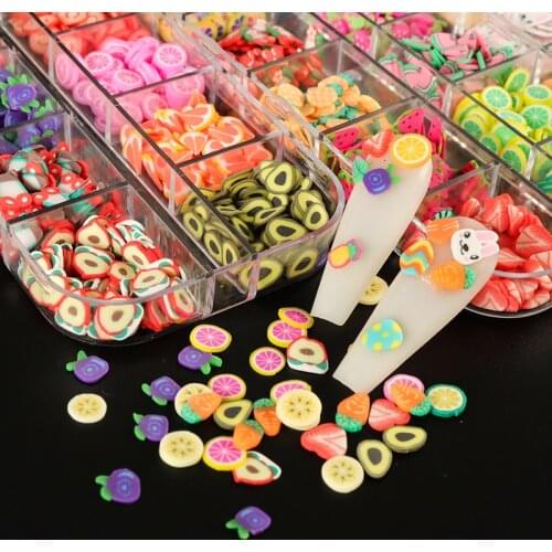 4 Sets Fruit Sliced Nail Decorations Strawberry Cherry Lemon Orange Avocado Watermelon Flaky Clay Nail Charm Kit