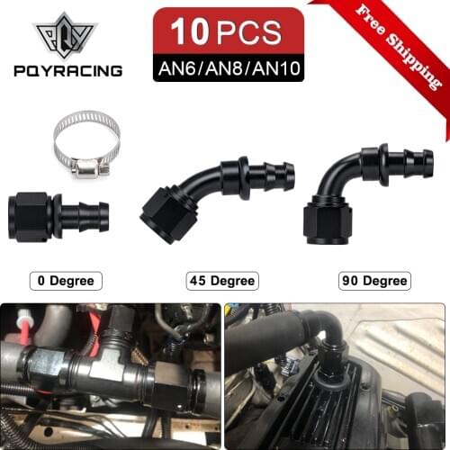10PCS Universal AN6 8 10 Push-on Hose End Fittings Fuel Oil Cooler Hose Fitting 0 45 90 180 Degree Reusable Connection Adapter