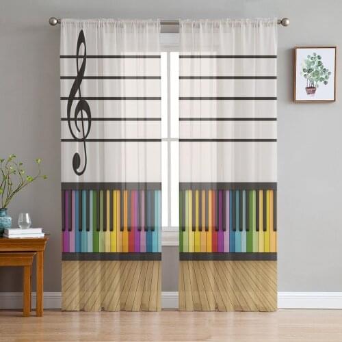 Colorful Keyboard Music Art Voile Curtains for Living Room Window Treatment Sheer Curtains for Bedroom Kitchen Drapes