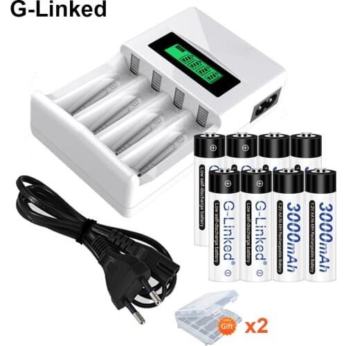 Aaa battery charger with LCD display for nimh nicd rechargeable battery +8pcs aa battery 3000mah for remote control