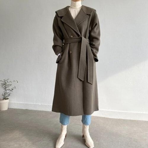 Woman Clothes Clothes Outwear 2021 Overcoats Vintage Jacket Winter Women Trench Coat Korean Long Woolen Blend Coats Solid Thick