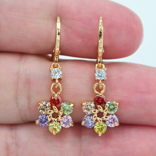 Women Multicolor Zirconia CZ Stones Cute Flower Dangle Earrings Jewelry
