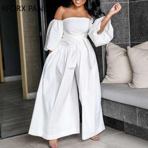 Women Soild Plain Short Sleeve Off Shoulder Casual Loose Jumpsuit