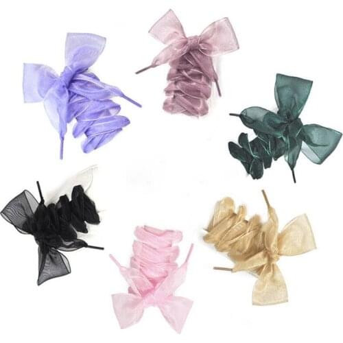 1Pair Organza Shoe strings Women Bow Shoelaces Flat Silk Satin Ribbon canvas shoes shoelace Sneakers Sport Shoes Laces Gift