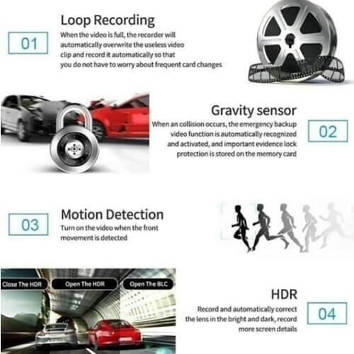 1080P 4" 3 Lens HD Car DVR Rearview Video Dash Cam Recorder Camera G-sensor With Rearview Camera Lens