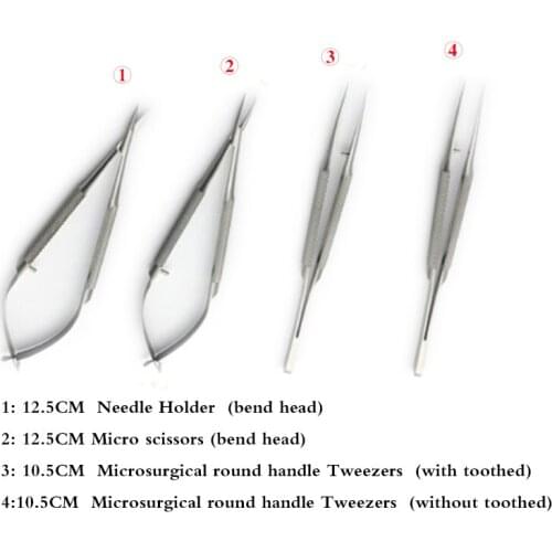 12.5cm 4 Piece/Lot Ophthalmic microsurgical instrument package forceps scissors Hand Surgery Ophthalmology equipment package
