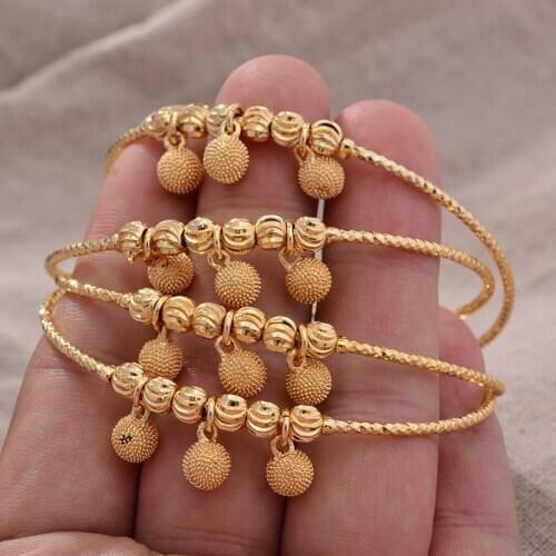 4PCS 24K African Arab Bead Gold Color Kids Bangles Bracelet Children Jewelry Bangles Newborn Baby Cute/Romantic Bracelets Gifts
