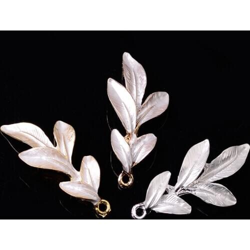 50pc 23*47mm Gold/silver color Alloy Big Enamel leaf Charm Big Branch Charm For DIY Handmade Women Wedding Jewelry Accessories