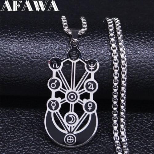 AFAWA 7 Chakra Reiki Healing Balancing Buddha Stainless Steel Necklaces Yoga Statement Necklace Women Jewelry collares N3319S01