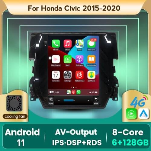 Carplay DSP 4G LTE Tesla Style 7862C 6GB+128GB IPS Screen Android 11 Car Radio Audio Multimedia Player For Honda civic 2015-2020